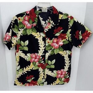 VTG Go Barefoot Women S Hawaiian Floral Shirt Summer Beach Resort Vacay Boho Y2K